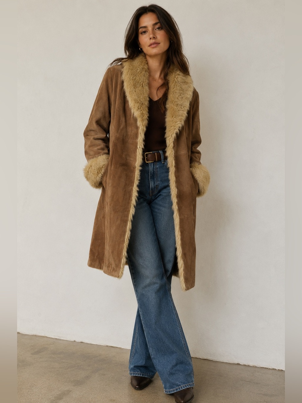 Wilsons Leather Maxima Brown Suede  Long Overcoat Women's Size Medium